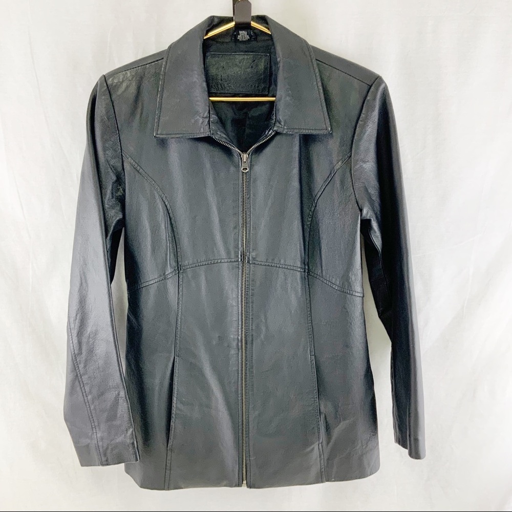Black Leather Lightweight Jacket By Chico Size S.